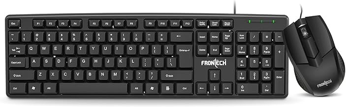 FRONTECH Wired Keyboard and Mouse Combo | Membrane Keys with Retractable Stands | USB Plug & Play | Ergonomic & Comfortable Design | 1 Year Warranty (1692, Black)