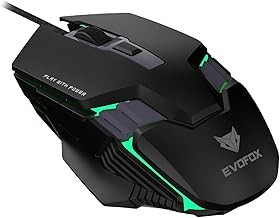 EvoFox Starter Series Spectre USB Wired Gaming Mouse | Upto 3600 DPI Gaming Sensor | 6 Buttons | Upto 7 Million Clicks | 7 Colours Rainbow Lighting with Breathing Effect | 1.5m Braided Cable (Black)